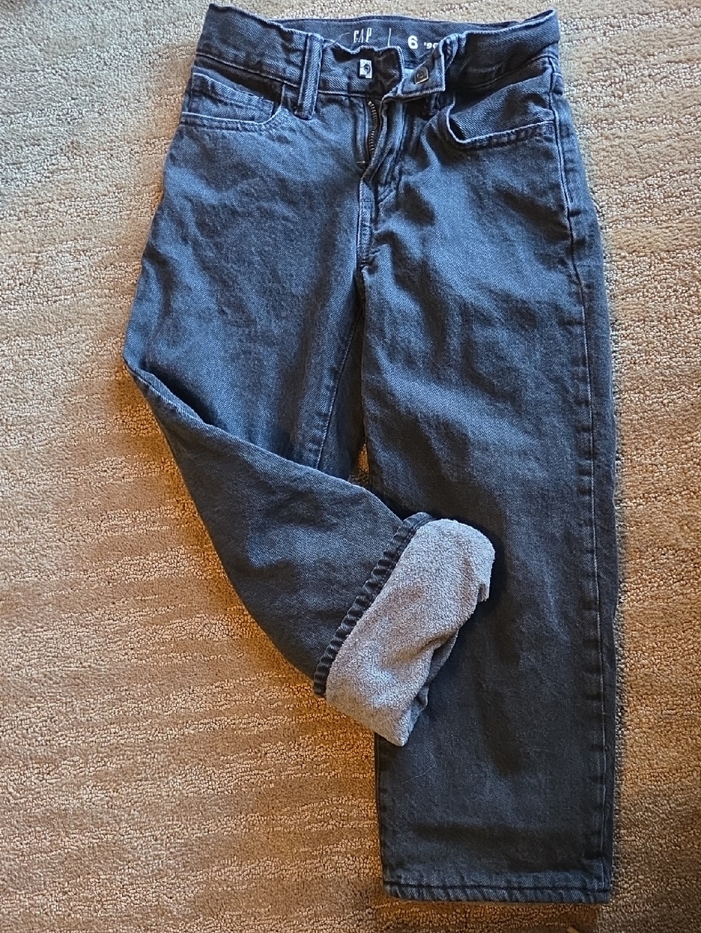 GAP Kid's Stonewash Black Relaxed Jeans with Fleece Lining
